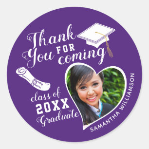 Sticker Rond Merci Violet et Blanc Classe 2025 Graduation