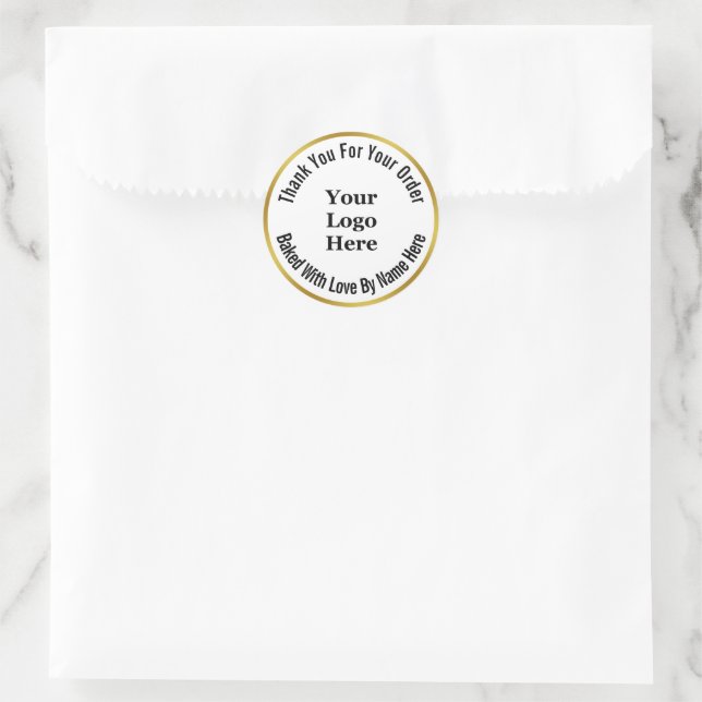 Sticker Rond Merci Votre Boulangerie Black White Gold Votre Log (Sac)