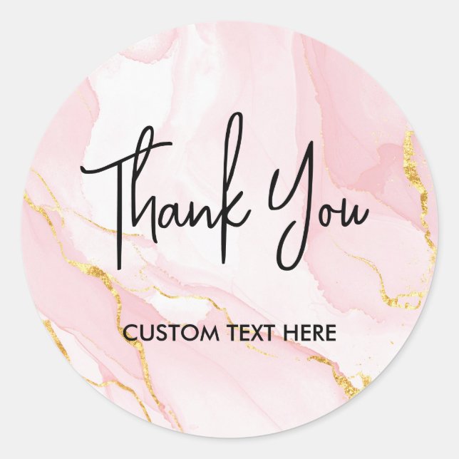 Sticker Rond Merci Votre Élégant Marbre Aquarelle Rose Bleu (Devant)