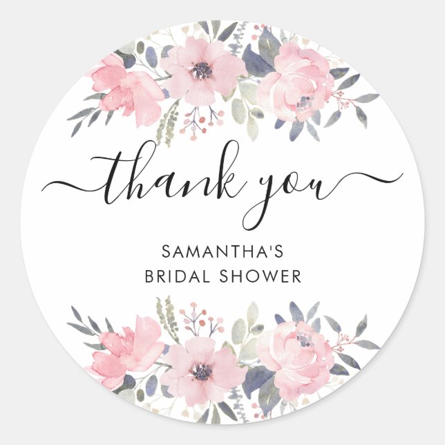 Sticker Rond Merci Watercolor Script Fleurs Roses Roses (Devant)