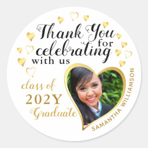 Sticker Rond Merci White Gold Graduation Party Favoriser