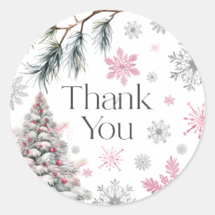 Sticker Rond Merci Winter Wonderland rose