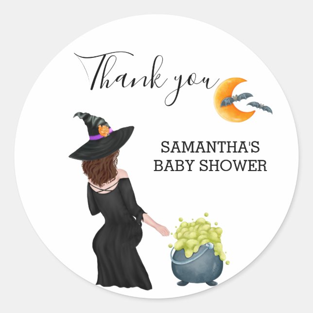 Sticker Rond Merci Witch Baby shower Halloween (Devant)