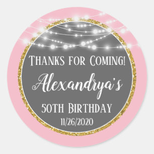 Sticker Rond Mercis roses d'anniversaire d'or des prochaines