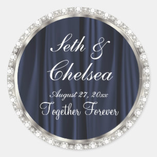 Sticker Rond Mercredi Marine Satin Bleu & Faux Diamonds