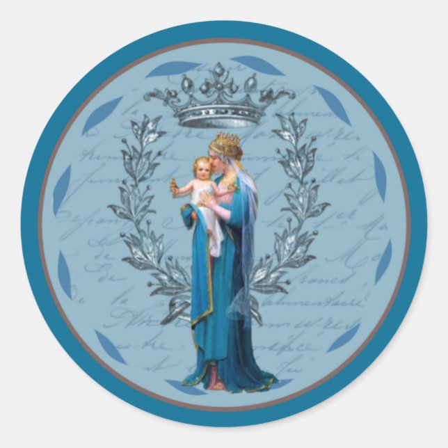 Sticker Rond Mère catholique Aide des chrétiens Jésus Religieux (Devant)
