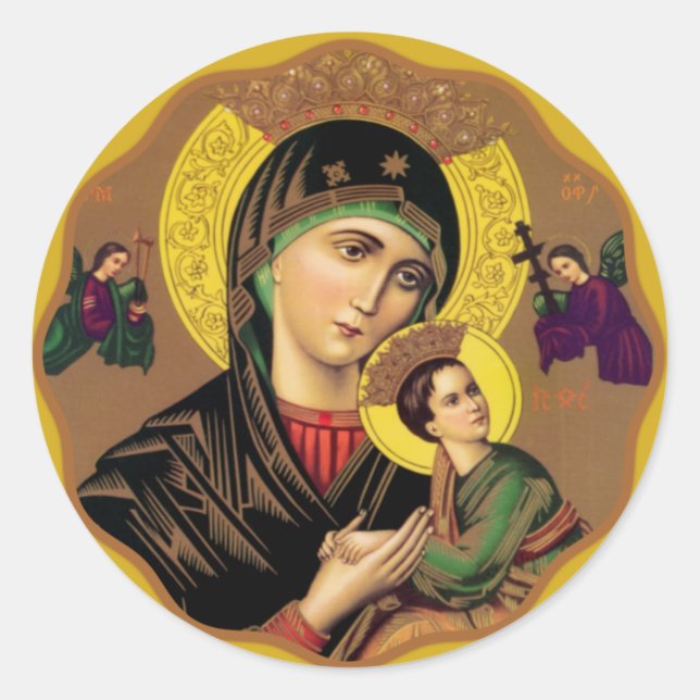 Sticker Rond Mère catholique aide perpétuelle Icône religieuse (Devant)