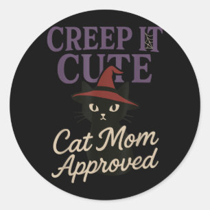 Sticker Rond Mère Chat Horreur Chat Noir Épouvantable Halloween