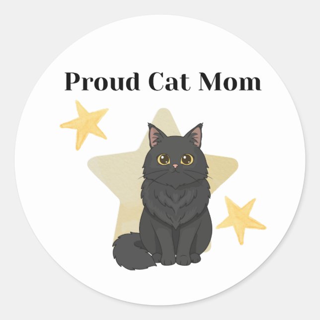 Sticker Rond Mère de chat fière thème étoiles (Devant)