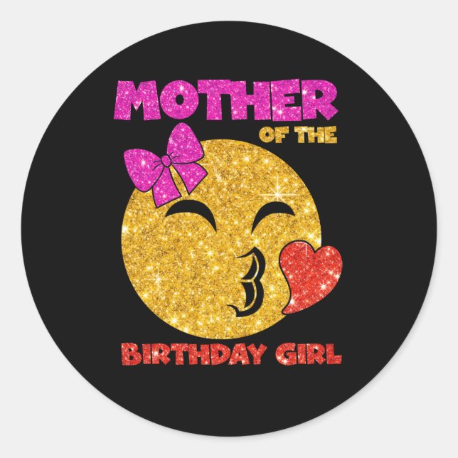 Sticker Rond Mère de l'Anniversaire Fille Emoji Pink Kiss Heart (Devant)