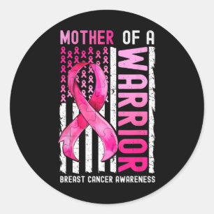 Sticker Rond Mère D'Un Guerrier Cancer Du Sein Usa Drapeau Reco