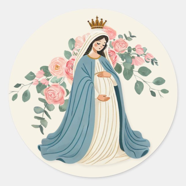Sticker Rond Mère enceinte Mary Floral Religieux (Devant)