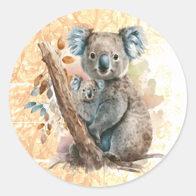 Sticker Rond Mère et bébé Ours Koala (Devant)