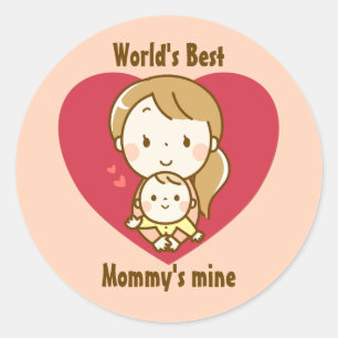 Sticker Rond Mère et enfant mignon dessin animé kawaii fête des