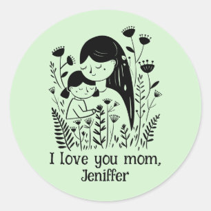 Sticker Rond Mère mignonne et fille Enlacer la Fête des Mères V