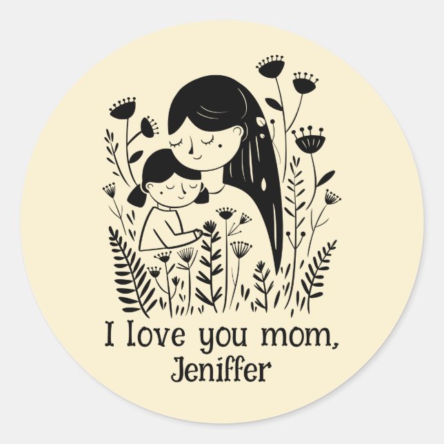 Sticker Rond Mère mignonne et fille qui embrasse la fête des mè (Devant)