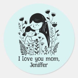 Sticker Rond Mère mignonne et fille qui embrasse la Fête des Mè