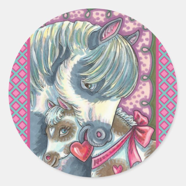 STICKER ROND MÈRE PONY & SA MORTE VALENTINE FILLY, CHEVAL (Devant)