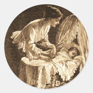 Sticker Rond Mère vintage et bébé