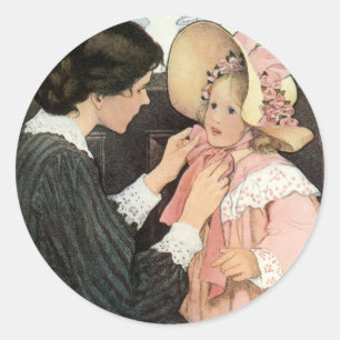 Sticker Rond Mère vintage et enfant par Jessie Willcox Smith