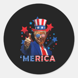 Sticker Rond Merica 4 juillet feux d'artifice Drôle Trump Indép