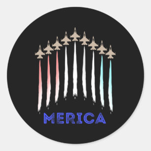 Sticker Rond Merica America Jet Flag Trump Patriot Vétérinaire 