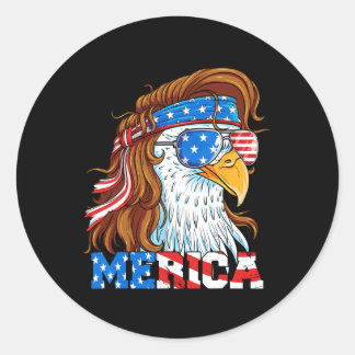 Sticker Rond Merica Eagle Mullet 4 juillet Drapeau américain Us