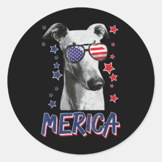 Sticker Rond Merica Greyhounds Chien 4 juillet USA Cadeau