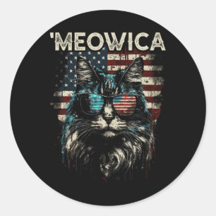 Sticker Rond Merica Patriotique Maine Coon Chat