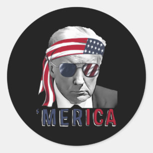Sticker Rond Merica Trump 4 juillet heureux Trump Drapeau améri