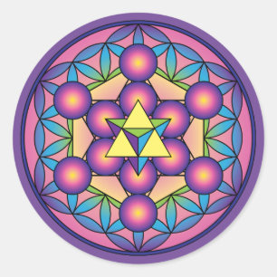 Sticker Rond Merkaba, le Cube de Metatron sur Flower of life