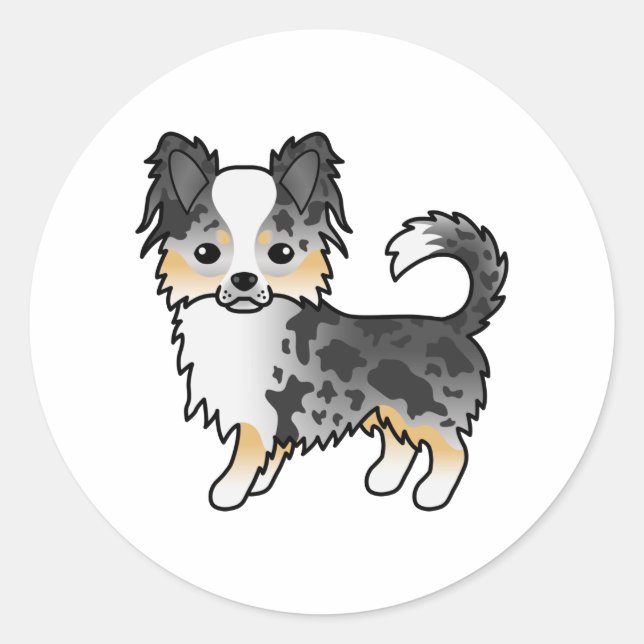 Sticker Rond Merle bleu long manteau Chihuahua mignon caricatur (Devant)