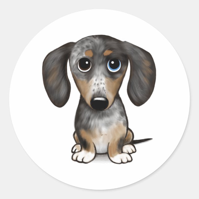 Sticker Rond Merle Dapple Dachshund mignon chien Wiener (Devant)