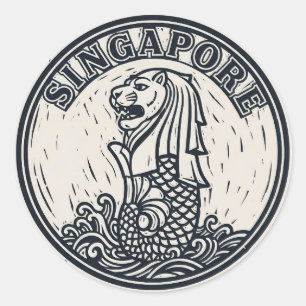 Sticker Rond Merlion Singapour