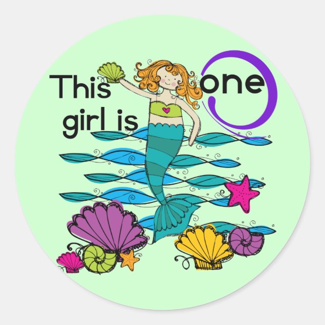 Sticker Rond Mermaid 1er Anniversaire Tshirts et cadeaux (Devant)