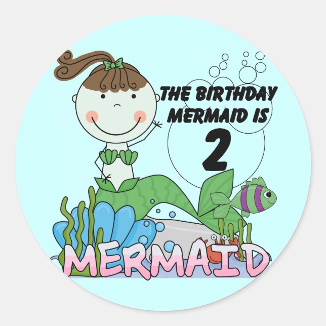 Sticker Rond Mermaid 2e Anniversaire Tshirts et cadeaux (Devant)