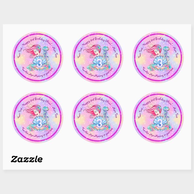 Sticker Rond Mermaid 3e anniversaire Modifier Modifier Modifier (Feuille)