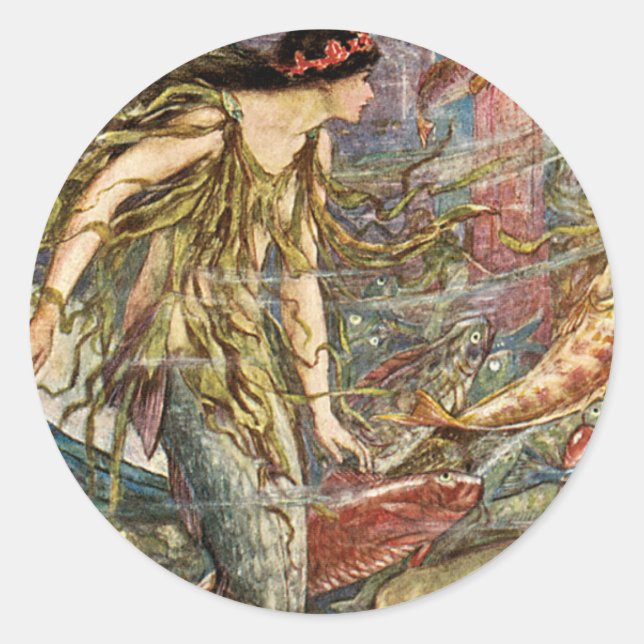 Sticker Rond Mermaid Art victorien par H J Ford (Devant)