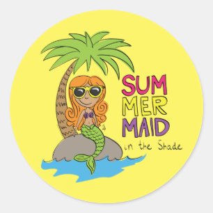 Sticker Rond Mermaid Cute Kids Girls