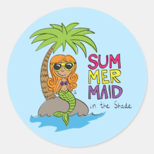 Sticker Rond Mermaid Cute Kids Girls