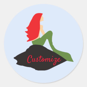 Sticker Rond Mermaid de Redhead assis à Thunder_Cove
