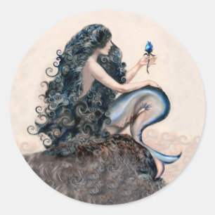 Sticker Rond Mermaid et le Rose