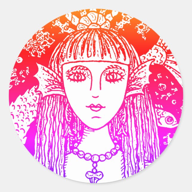 STICKER ROND MERMAID GOTHIQUE, SIREN DE MER NOIRE IMAGINAIRE WH (Devant)
