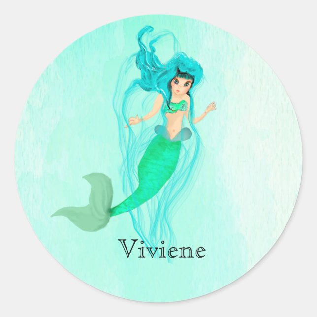 Sticker Rond Mermaid Green Mermaid Tail Girl (Devant)
