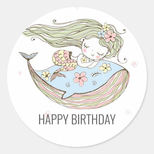 Sticker Rond Mermaid Joyeux anniversaire (Devant)