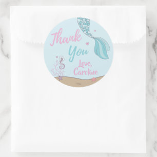 Sticker Rond Mermaid Kisses Starfish Wis Anniversaire Merci