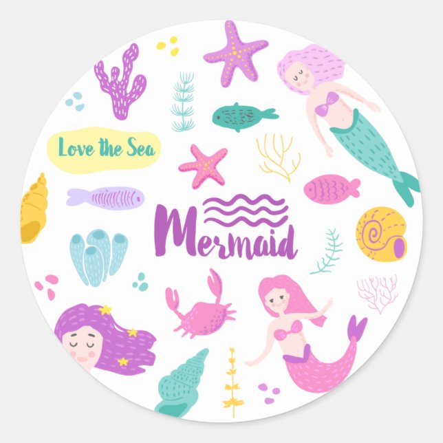 Sticker Rond Mermaid Love the Sea Round (Devant)