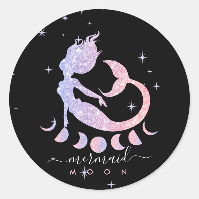 Sticker Rond Mermaid lune zodiaque spirituel rose (Devant)