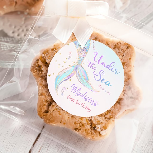 Sticker Rond Mermaid Summer Pool 1ère fête d'anniversaire (Créateur téléchargé)