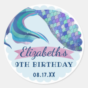 Sticker Rond Mermaid Tail Arrière - plan fête d'anniversaire
